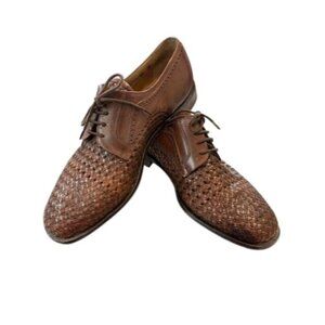 Vintage Bally Mens Brown Woven Leather Oxfords Made In Italy